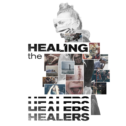 Image shows a nurse with multiple different burdens layered on top of her.