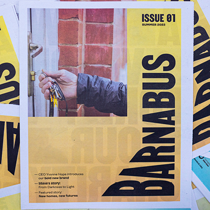 Image of the Barnabus rebrand in a newspaper.